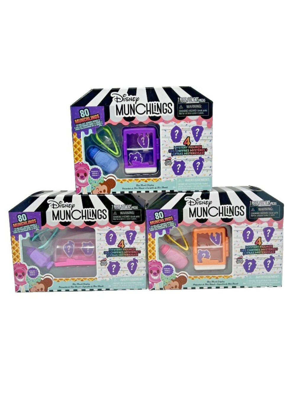 3X Disney Munchlings Mini Munch Displays 7-piece Figure Set Color Change Scented
